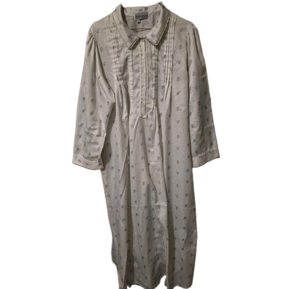 VTG Miss Elaine Enchantmates Nightgown 1X Floral Long Sleeve Silky Granny Core